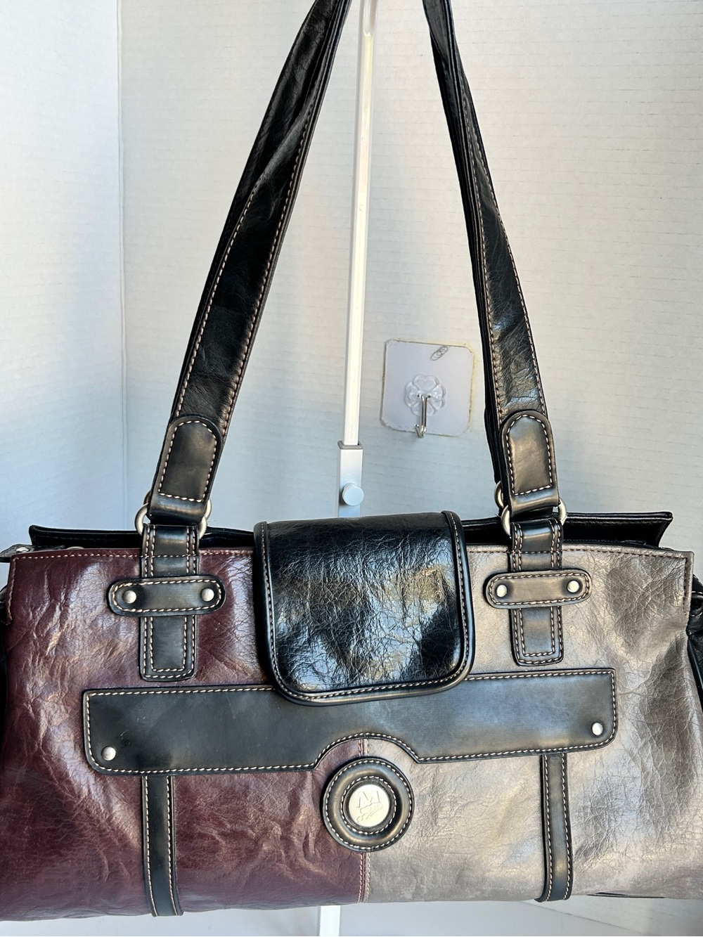 Mouflon Canada Colorblock Shoulder Bag Purse Black Burgundy Gray